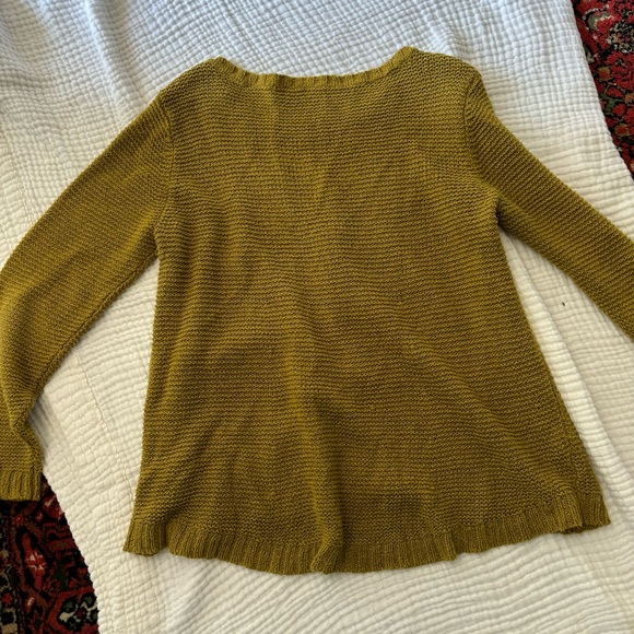 Eileen Fisher loose open knit green chartreuse olive linen cotton sweater - Picture 3 of 6